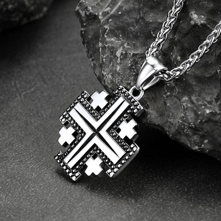 FaithHeart Religious Jerusalem Cross Necklace Stainless Steel FaithHeart