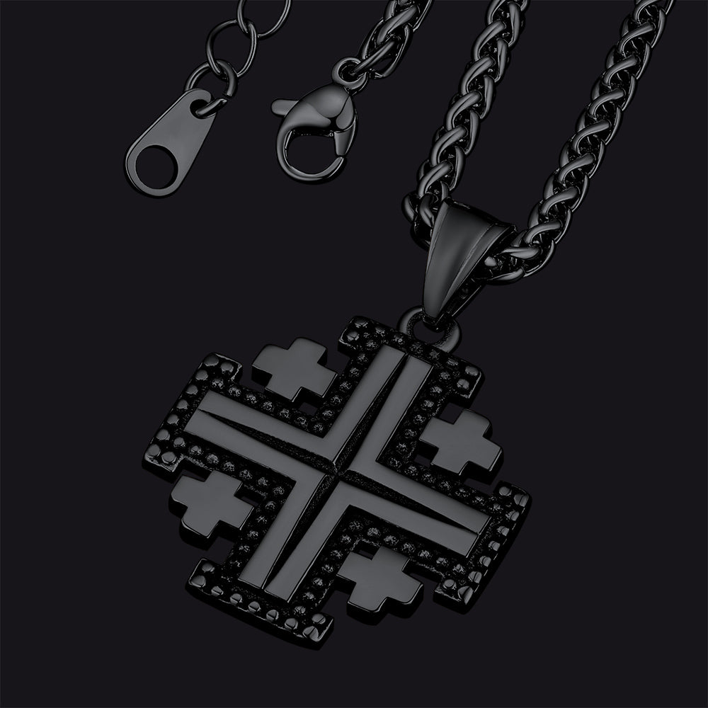 FaithHeart Religious Jerusalem Cross Necklace Stainless Steel FaithHeart