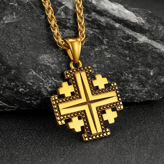 FaithHeart Religious Jerusalem Cross Necklace Stainless Steel FaithHeart