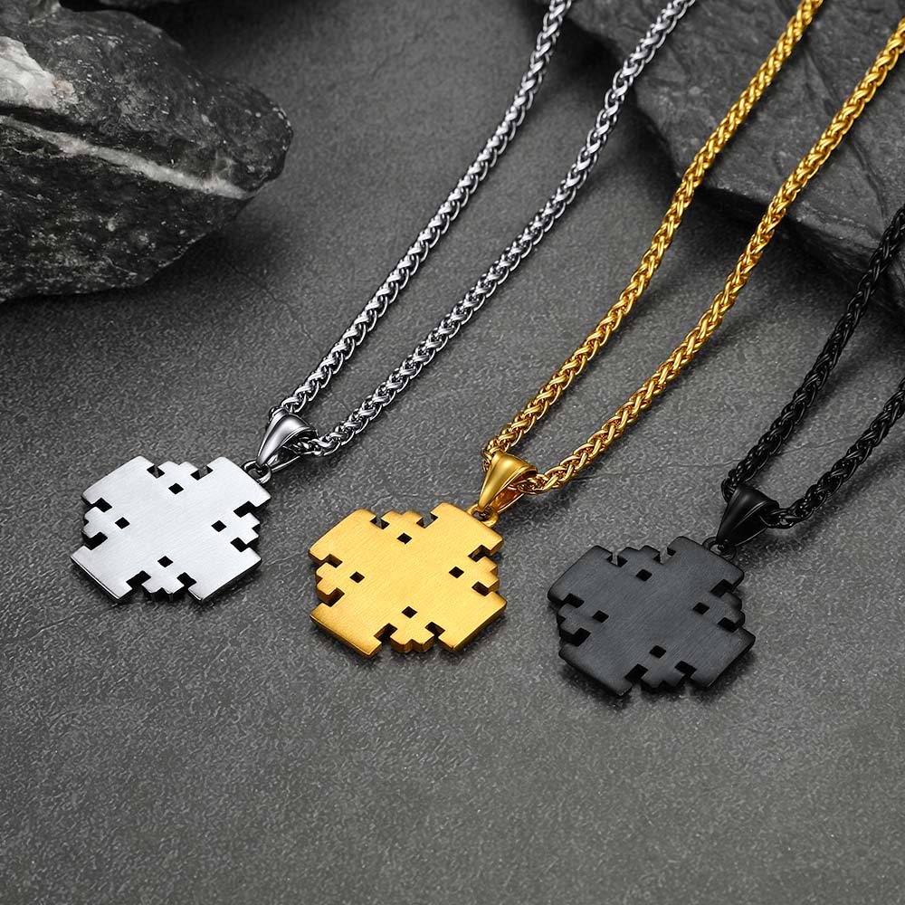 FaithHeart Religious Jerusalem Cross Necklace Stainless Steel FaithHeart