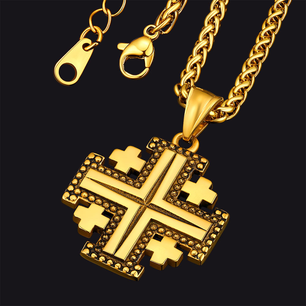 FaithHeart Religious Jerusalem Cross Necklace Stainless Steel FaithHeart