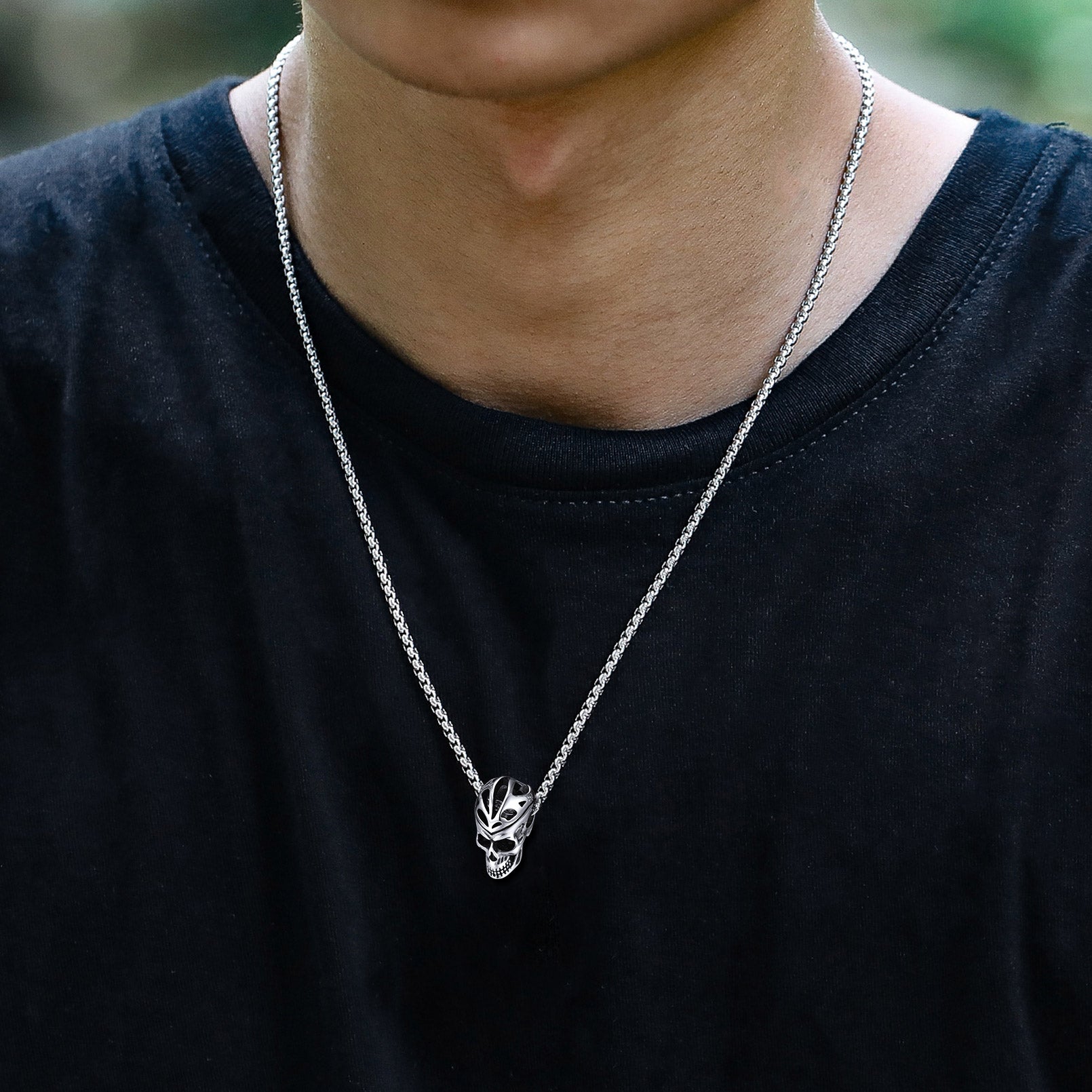 Man wearing Gothic Skull Pendant Necklace