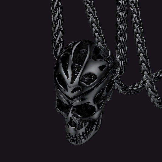 Gothic Skull Pendant Necklace for Men - Black Stainless Steelimg