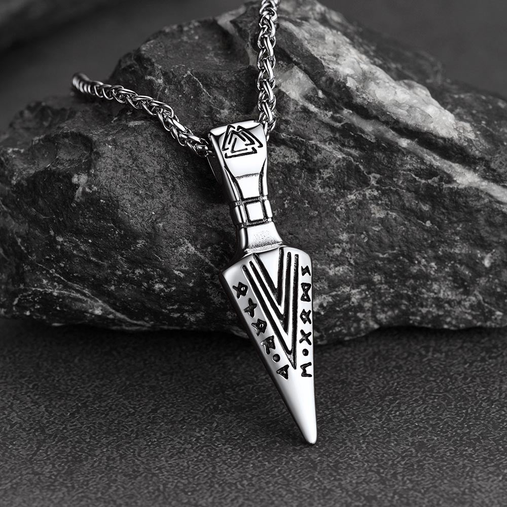 FaithHeart Viking Gungnir Spear Necklace For Men With Valknut FaithHeart