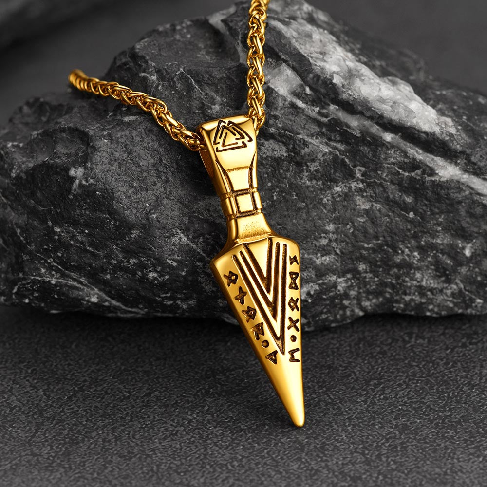 FaithHeart Viking Gungnir Spear Necklace For Men With Valknut FaithHeart