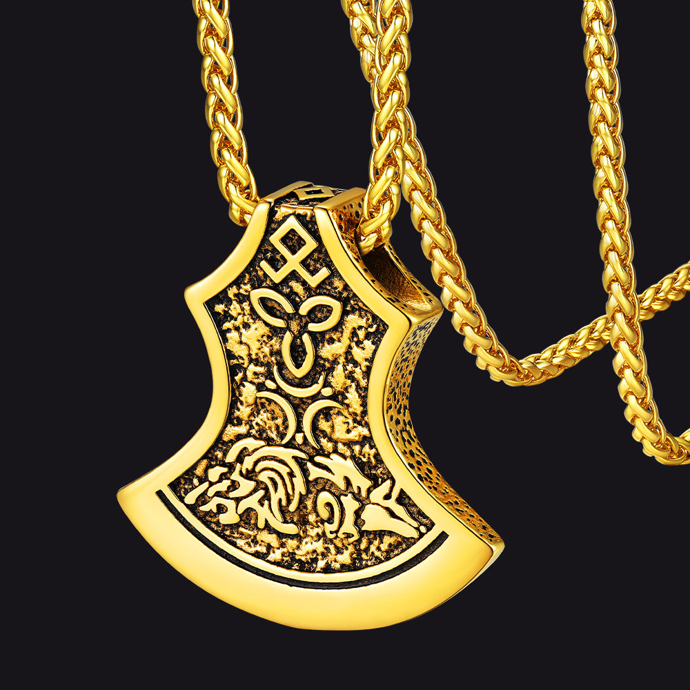 Gold Viking Axe Pendant Necklace for Men