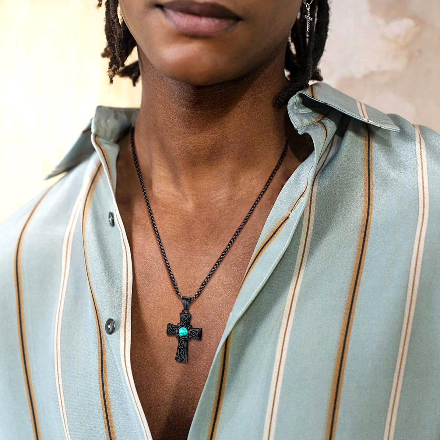 Turquoise Celtic Cross Pendant Necklace For Men
