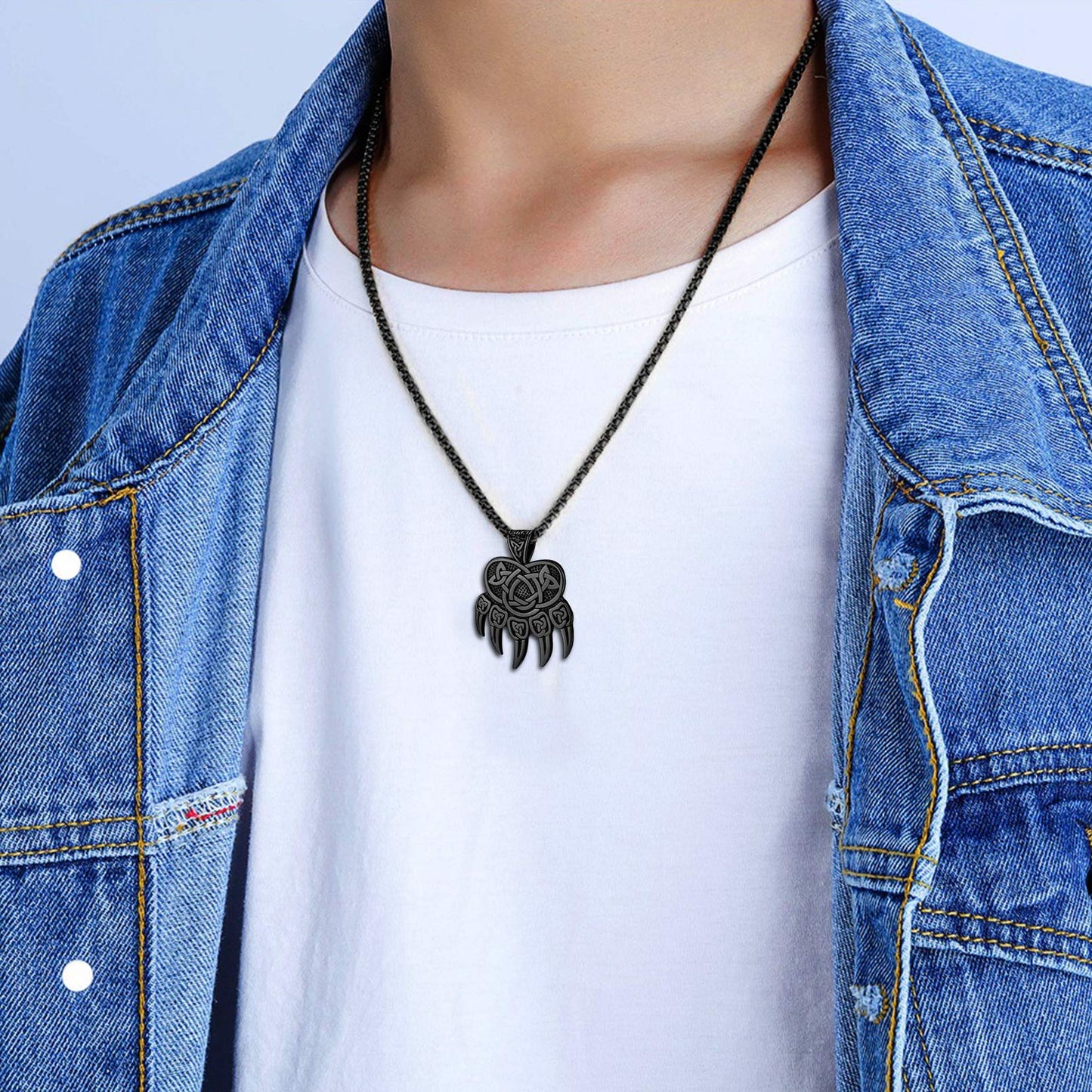 FaithHeart Viking Bear Paw Necklace with Celtic Knot For Men FaithHeart