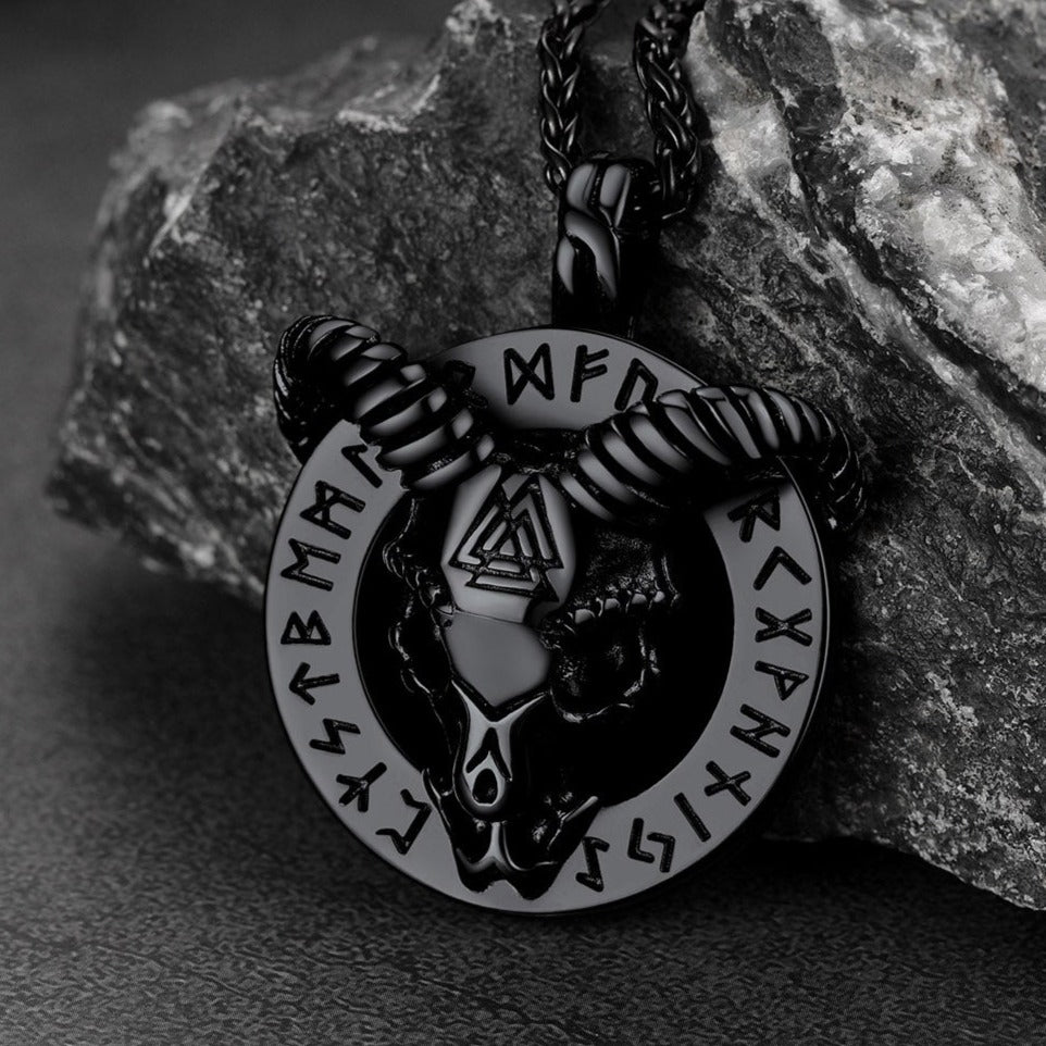 FaithHeart Viking Baphomet Satan Goat Pendant Necklace With Runes for Men FaithHeart