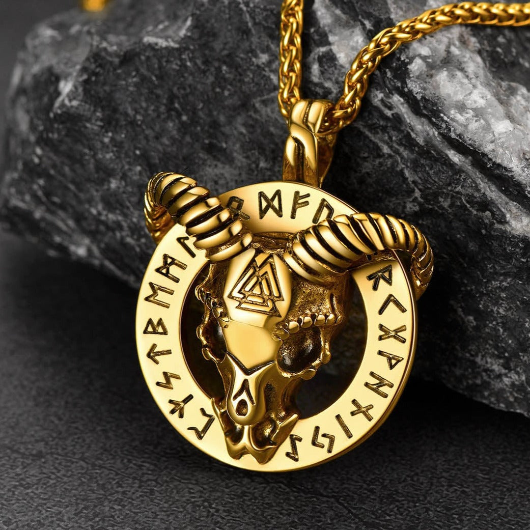 FaithHeart Viking Baphomet Satan Goat Pendant Necklace With Runes for Men FaithHeart