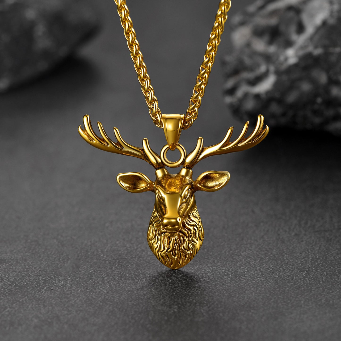 Gold Viking Deer Pendant Necklace