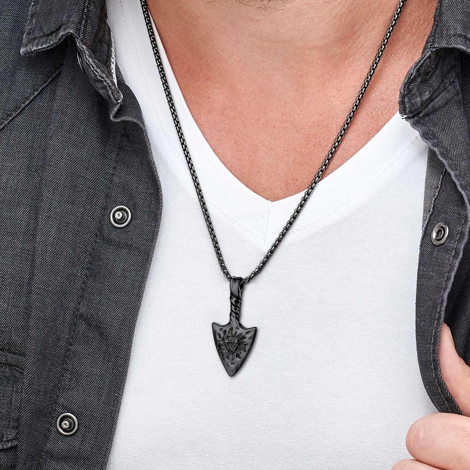 Viking Gungnir Necklace with Valknut for Men FaithHeart