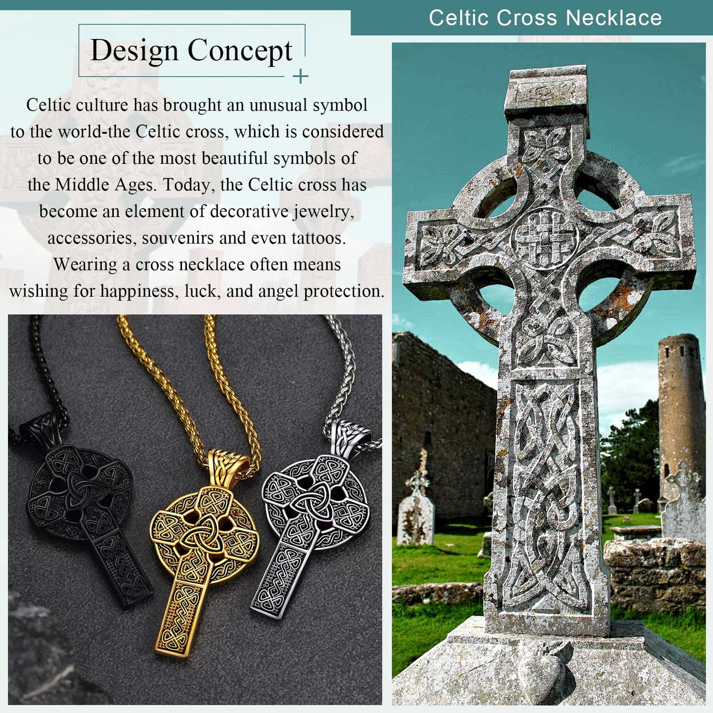 Celtic Knot Cross Necklace with Design Concept
