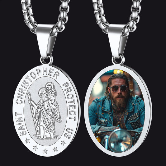 FaithHeart Personalized Saint Christopher Picture Necklace Photo Pendant FaithHeart