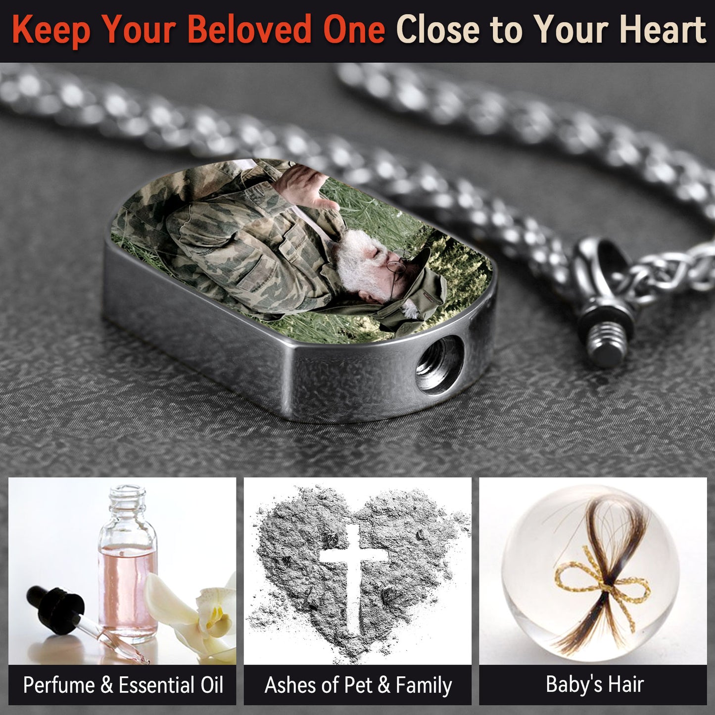 Personalized Urn Picture Dog Tag Pendant Necklace for Ashes