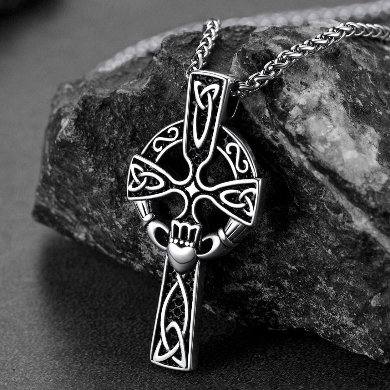 FaithHeart Celtic Knot Cross Claddage Necklace For Men FaithHeart