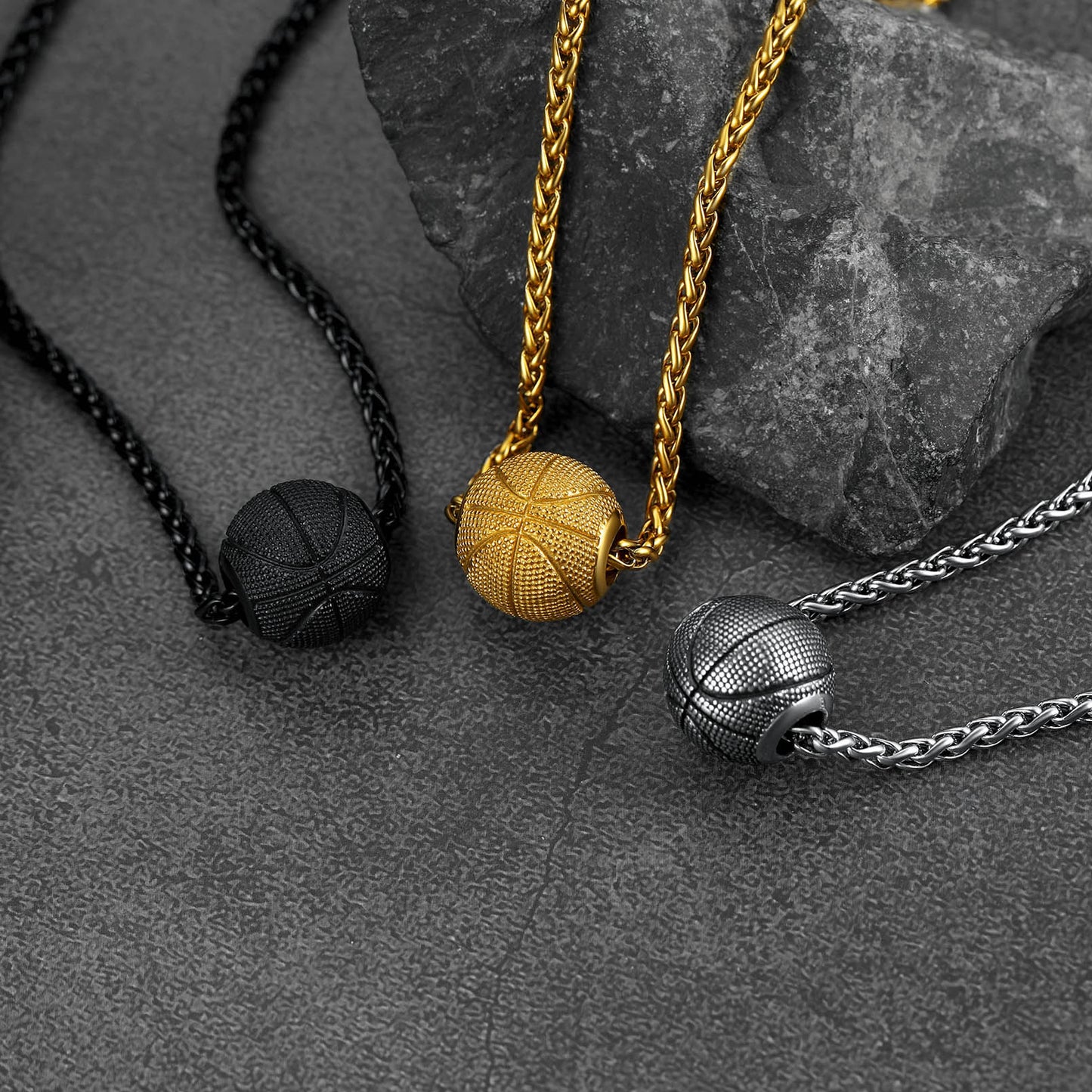 FaithHeart 3D Basketball Pendant Stainless Steel Sports Necklace FaithHeart