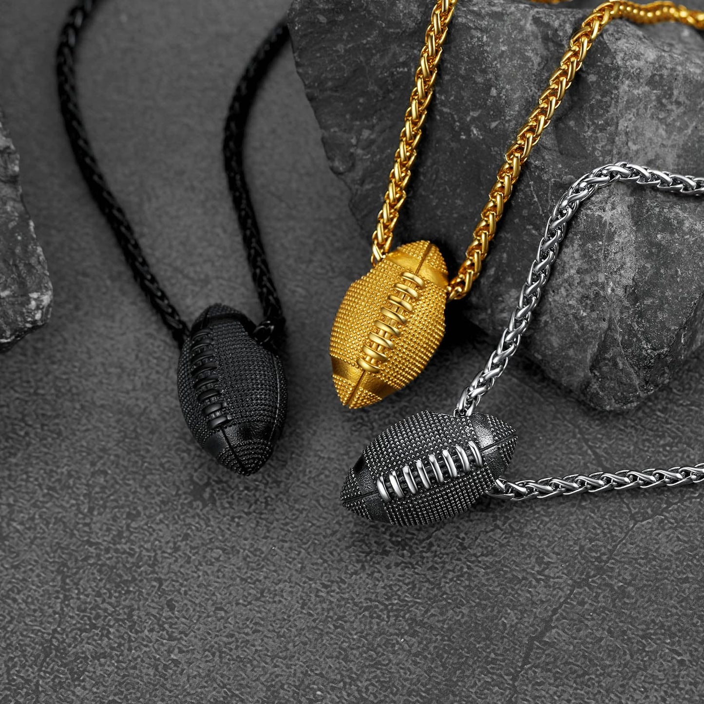 FaithHeart 3D American Football Pendant Stainless Steel Sports Necklace FaithHeart