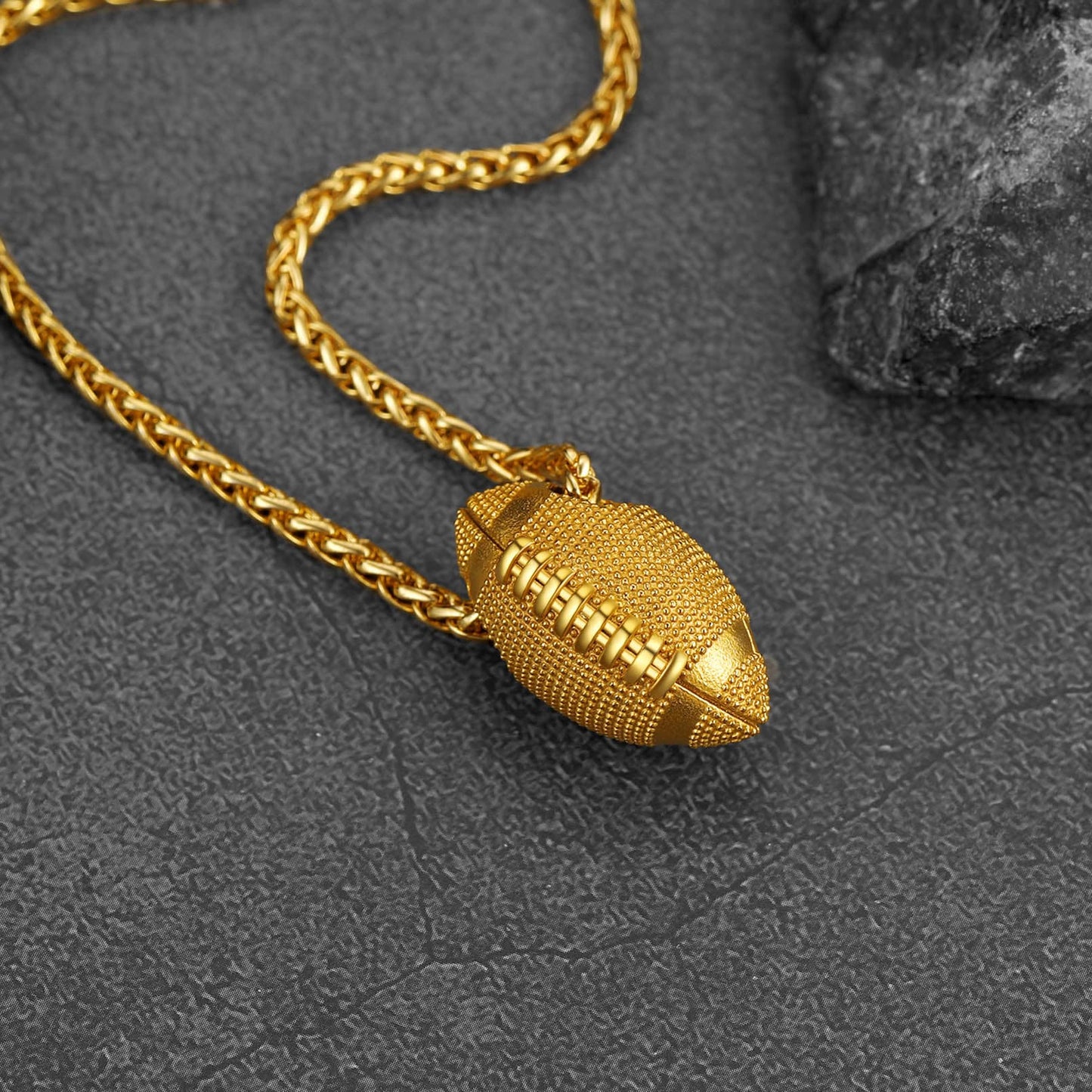 FaithHeart 3D American Football Pendant Stainless Steel Sports Necklace FaithHeart
