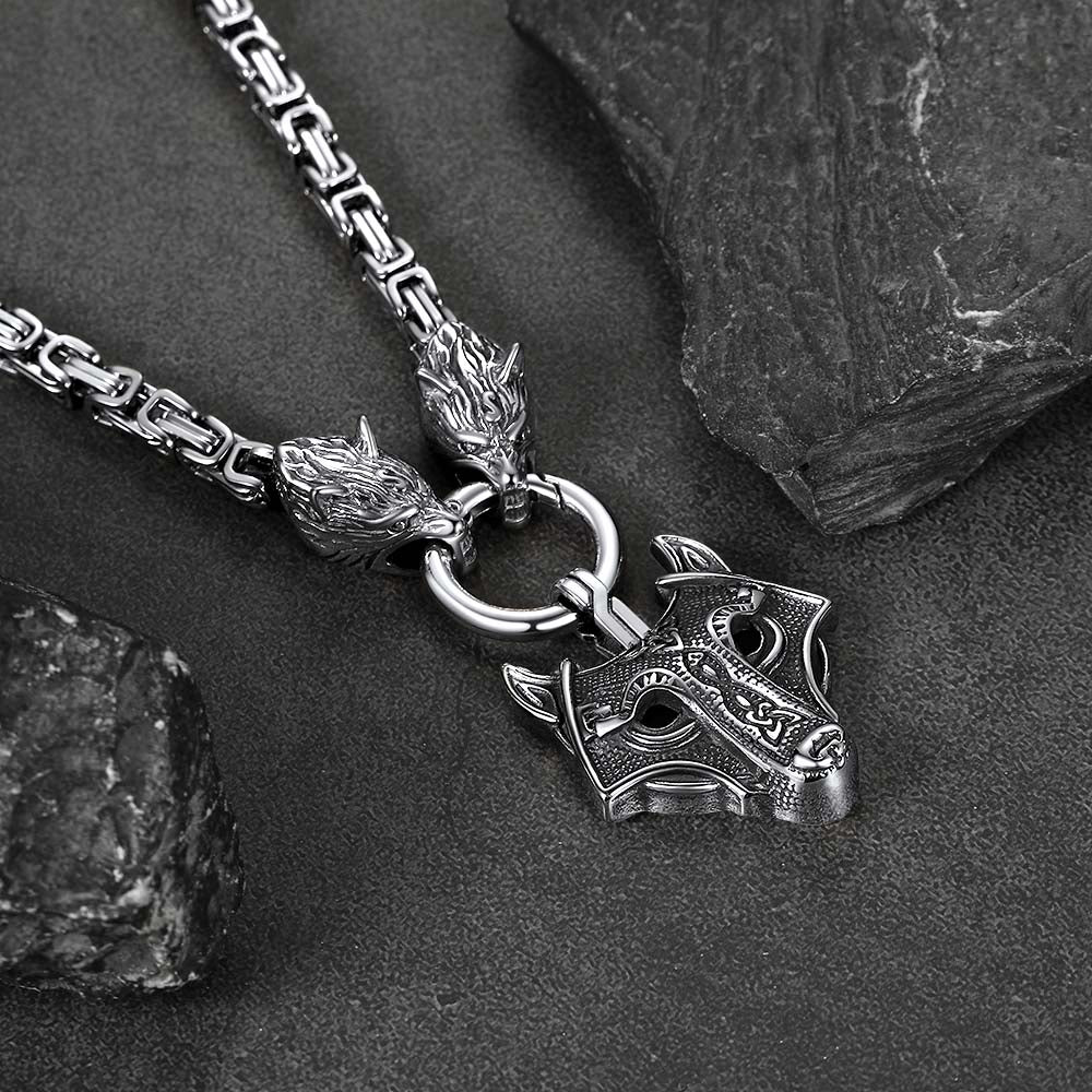 FaithHeart Viking Wolf Head Pendant Norse Fenrir Amulet Necklace FaithHeart
