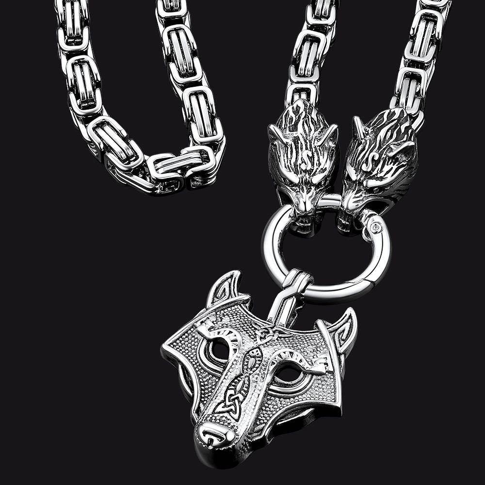FaithHeart Viking Wolf Head Pendant Norse Fenrir Amulet Necklace FaithHeart
