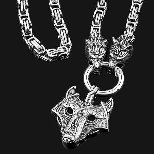 FaithHeart Viking Wolf Head Pendant Norse Fenrir Amulet Necklace FaithHeartimg