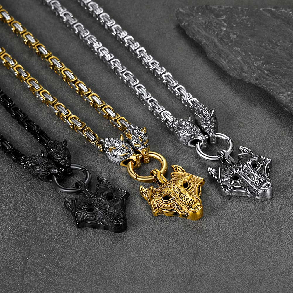 FaithHeart Viking Wolf Head Pendant Norse Fenrir Amulet Necklace FaithHeart
