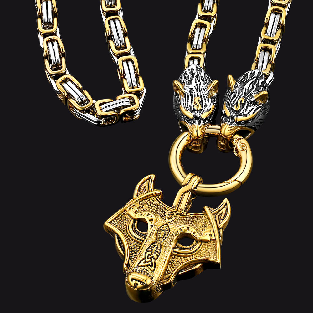 FaithHeart Viking Wolf Head Pendant Norse Fenrir Amulet Necklace FaithHeart