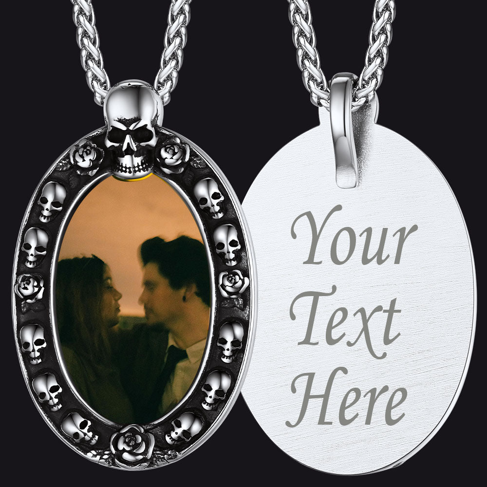 FaithHeart Personalized Oval Photo Pendant Necklace with Gothic Skull FaithHeart