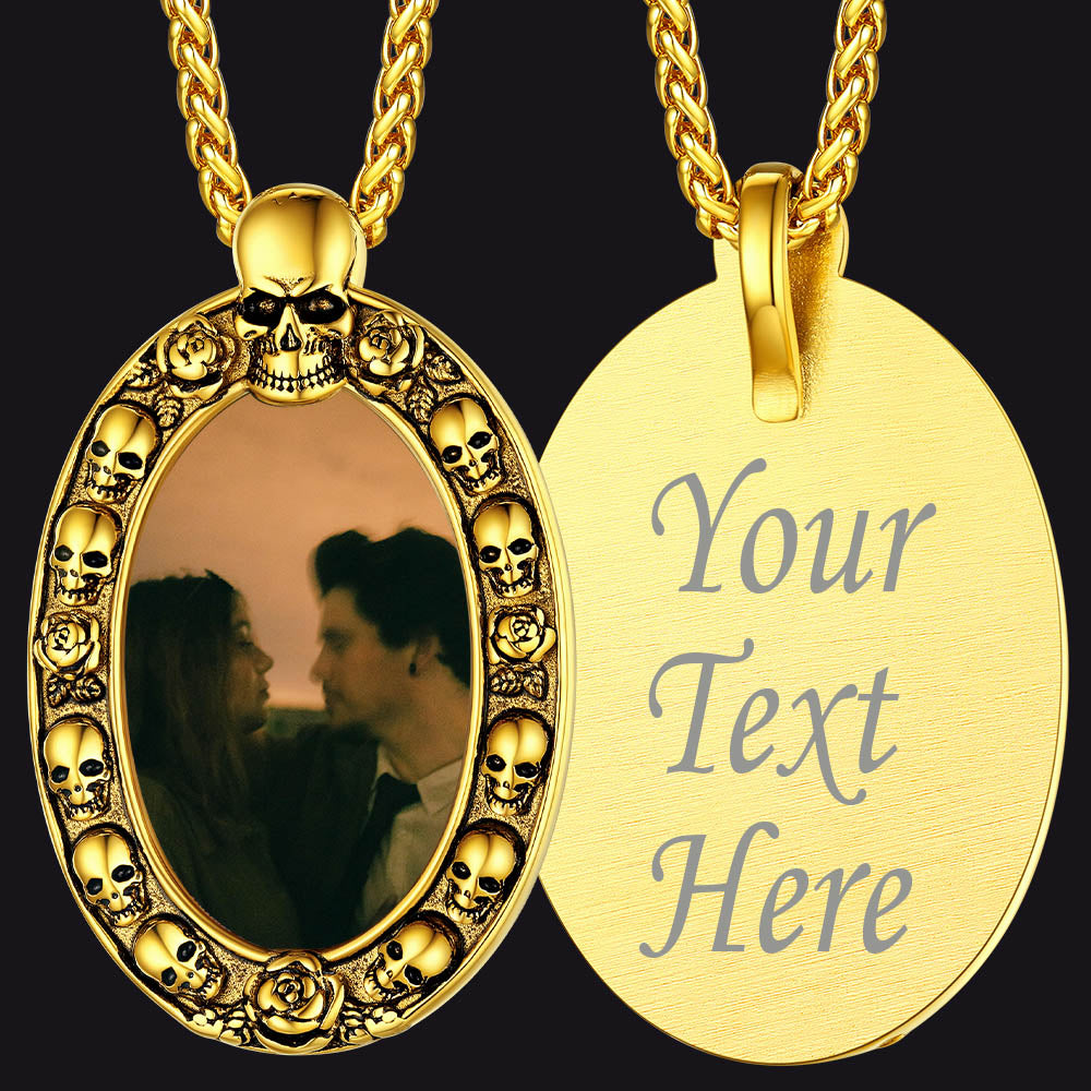 FaithHeart Personalized Oval Photo Pendant Necklace with Gothic Skull FaithHeart
