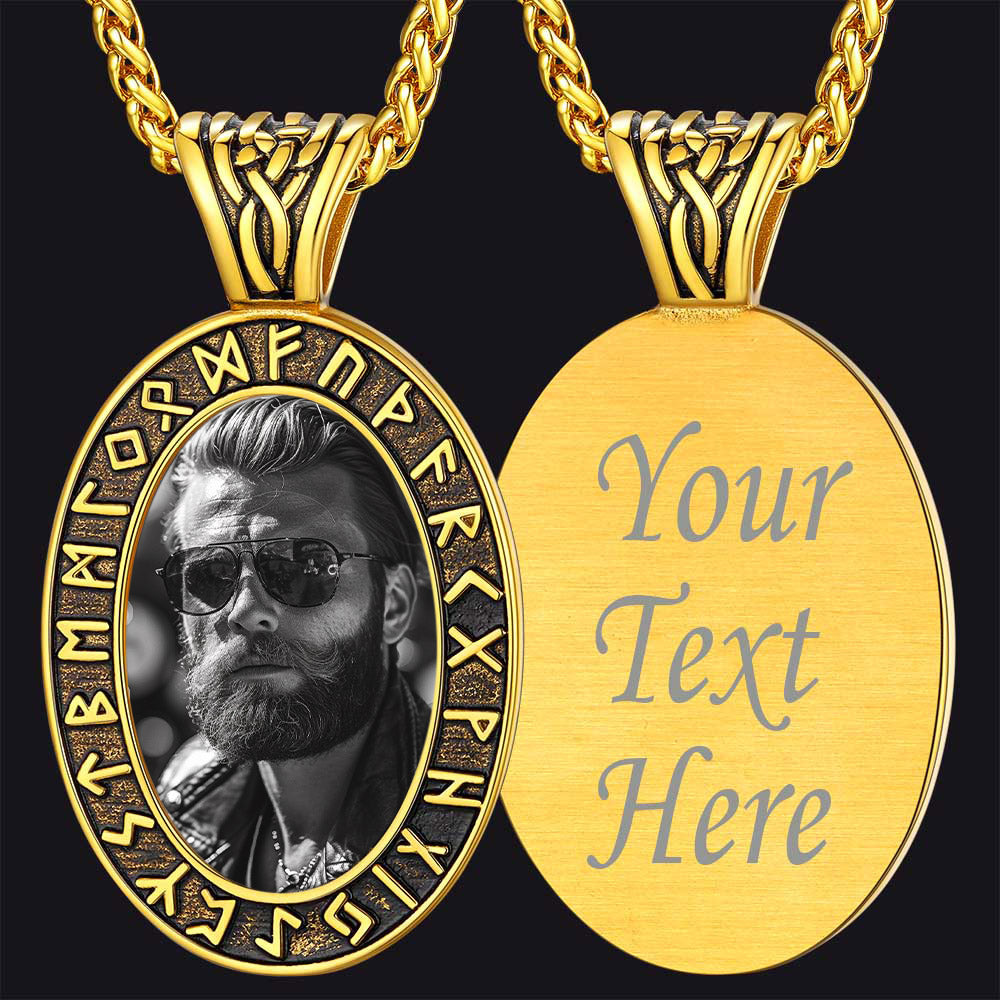 FaithHeart Customized Engraved Picture Necklaces with Runes FaithHeart