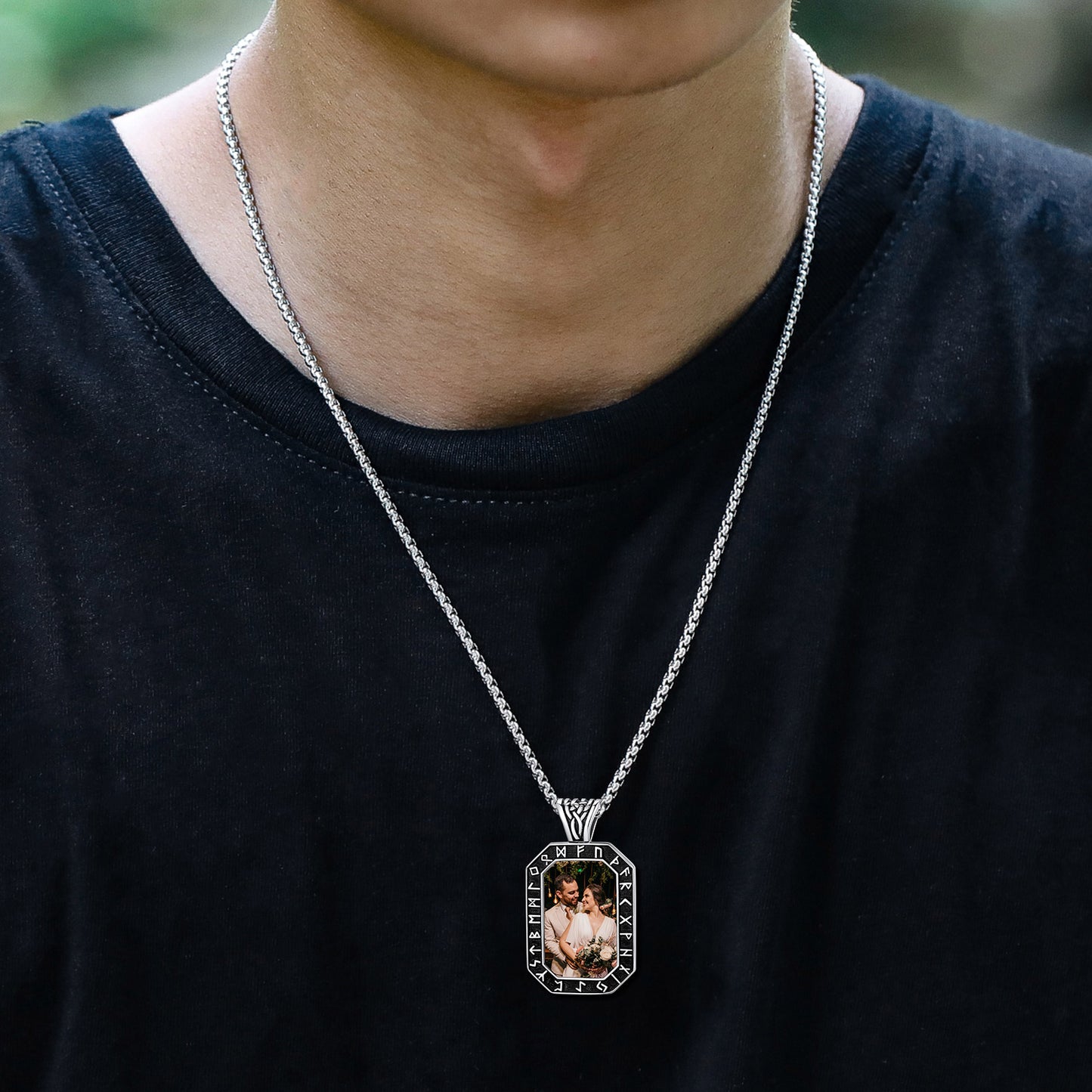 Engraved Custom Photo Dog Tags Necklace with Runes for Men FaithHeart