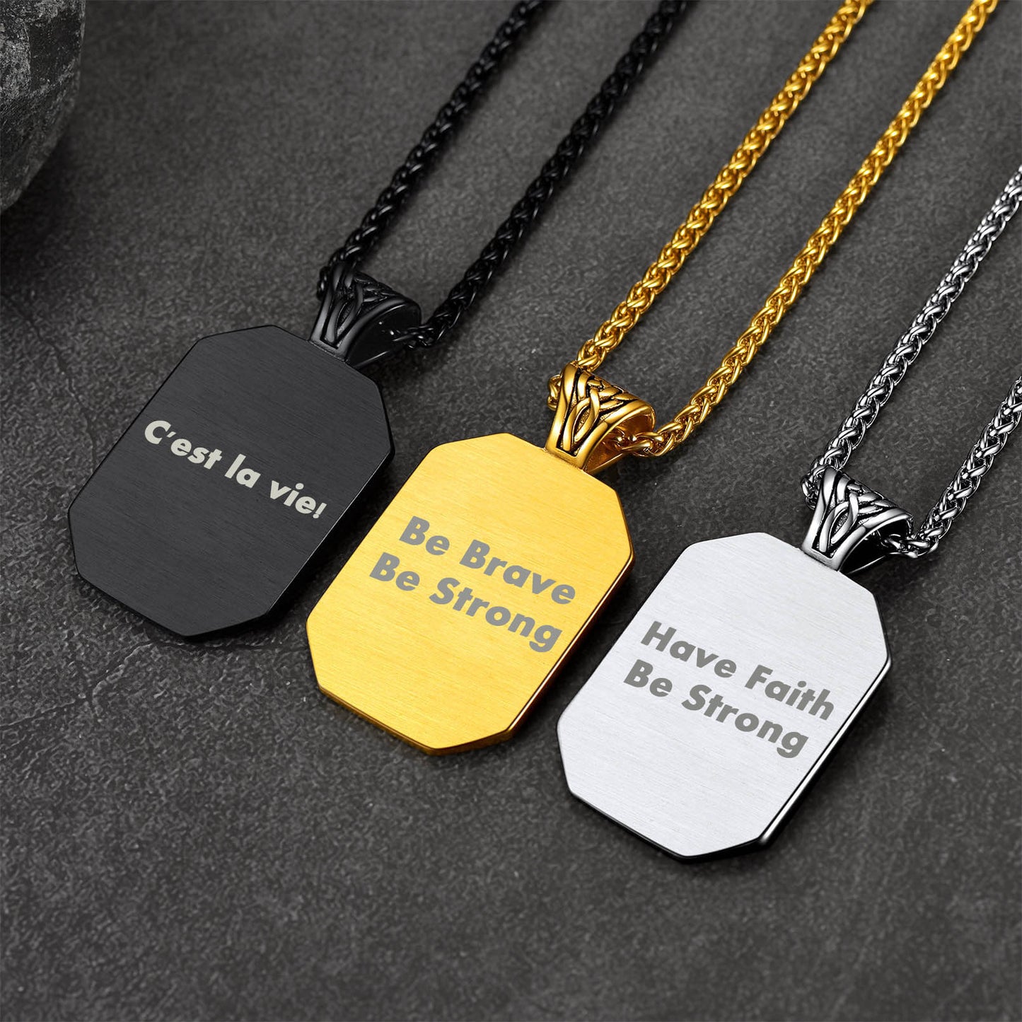 Engraved Custom Photo Dog Tags Necklace with Runes for Men FaithHeart