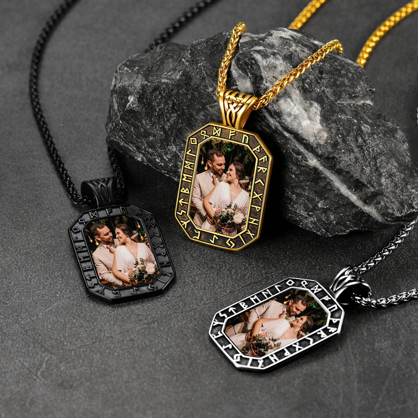 Engraved Custom Photo Dog Tags Necklace with Runes for Men FaithHeart