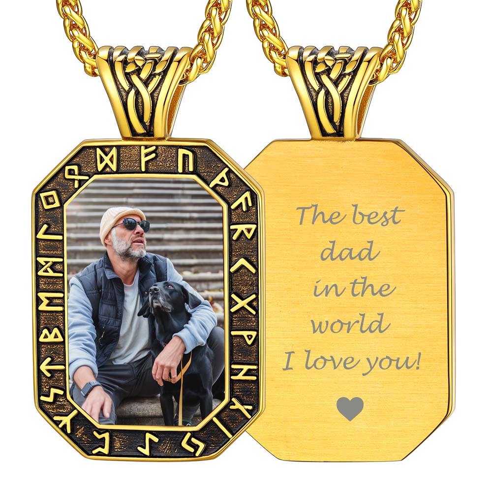 Engraved Custom Photo Dog Tags Necklace with Runes for Men FaithHeart