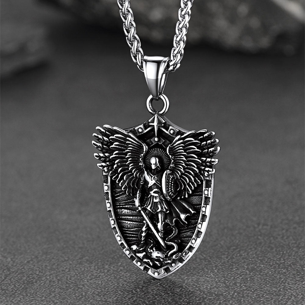 FaithHeart Shield Archangel St. Michael Pendant Necklace for Men FaithHeart