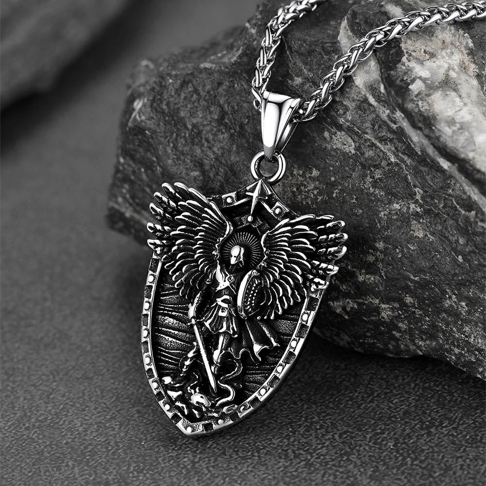 FaithHeart Shield Archangel St. Michael Pendant Necklace for Men FaithHeart