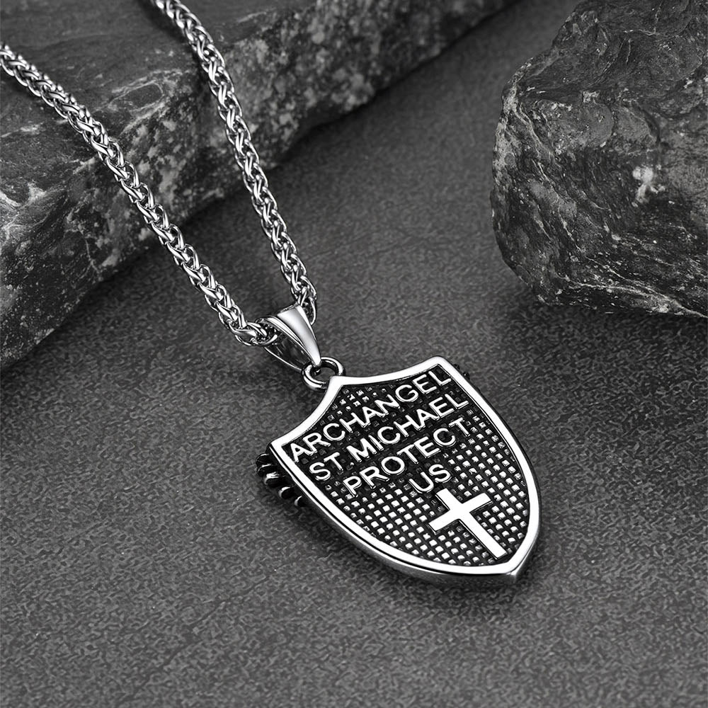 FaithHeart Shield Archangel St. Michael Pendant Necklace for Men FaithHeart