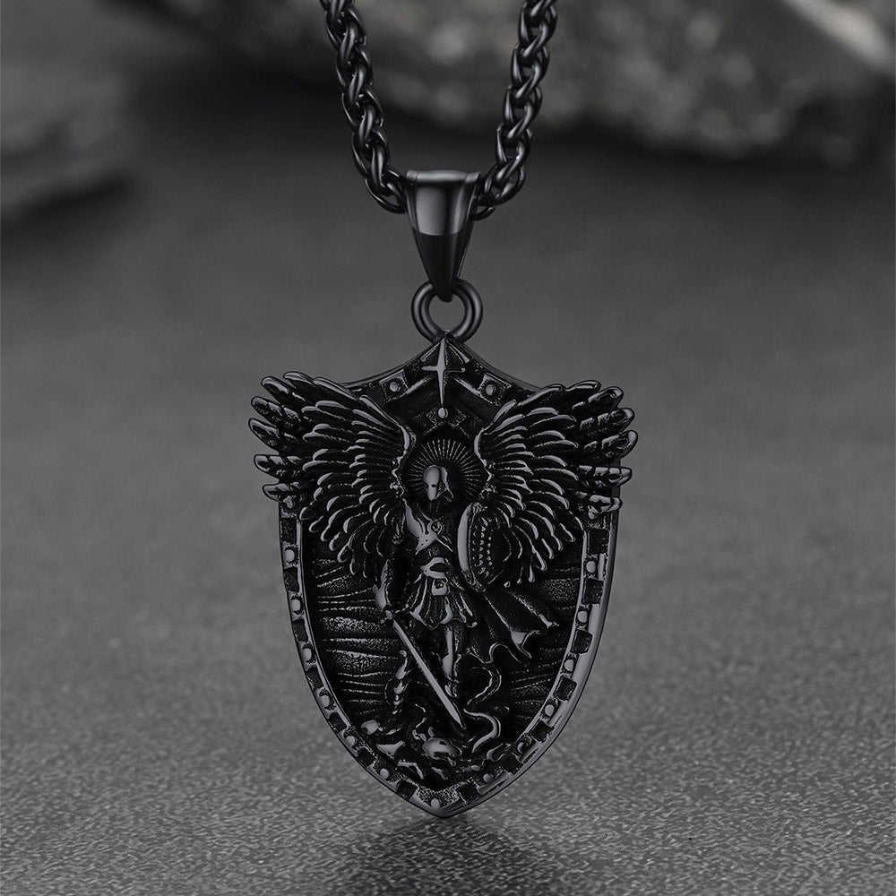 FaithHeart Shield Archangel St. Michael Pendant Necklace for Men FaithHeart