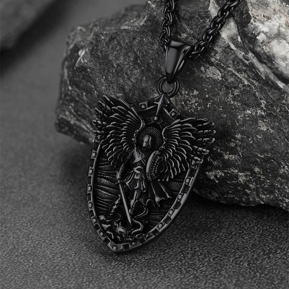 FaithHeart Shield Archangel St. Michael Pendant Necklace for Men FaithHeart