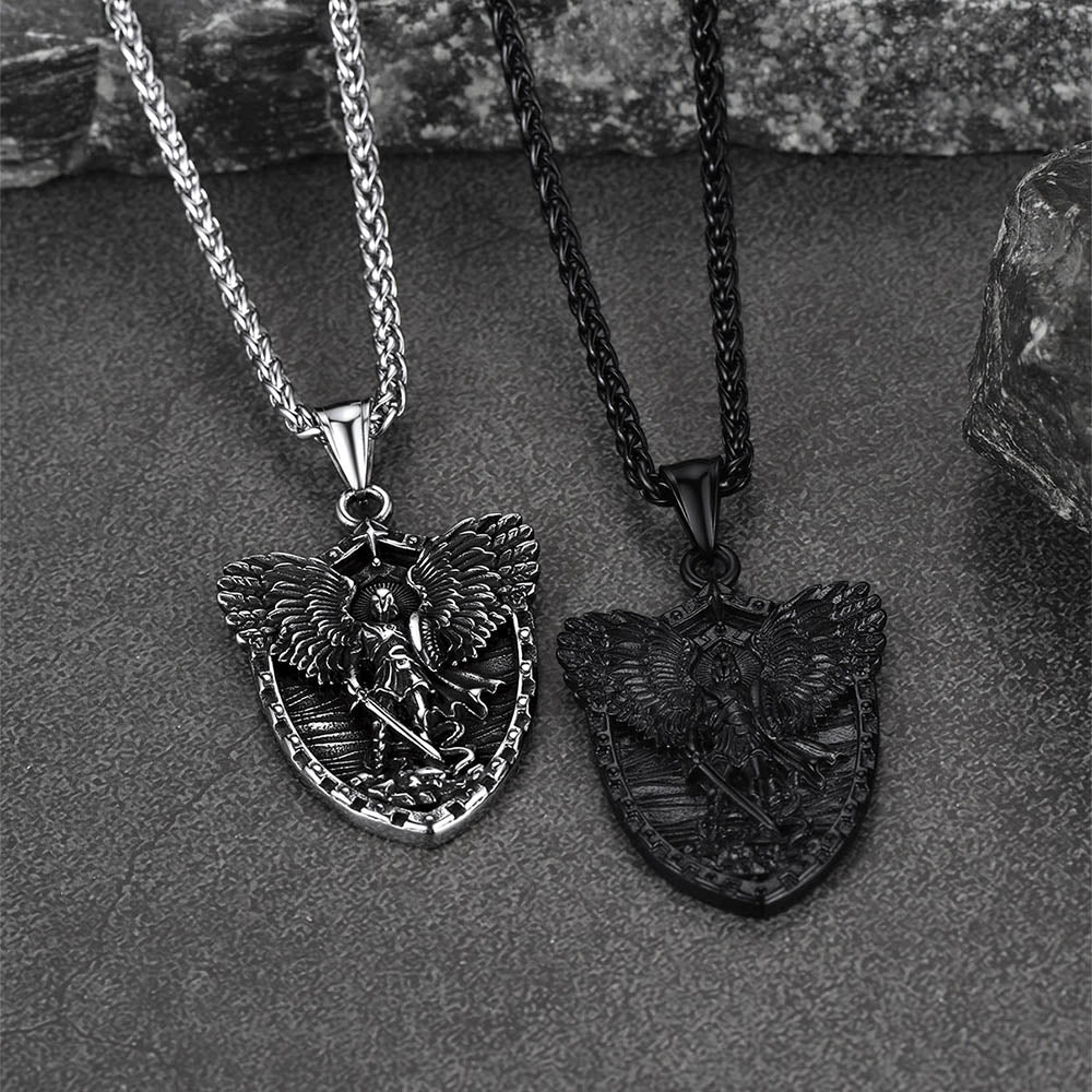 FaithHeart Shield Archangel St. Michael Pendant Necklace for Men FaithHeart