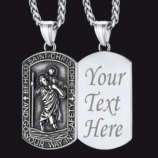 FaithHeart Saint Christopher Dog Tag Pendant Necklace Stainless Steel Catholic Jewelry FaithHeartimg
