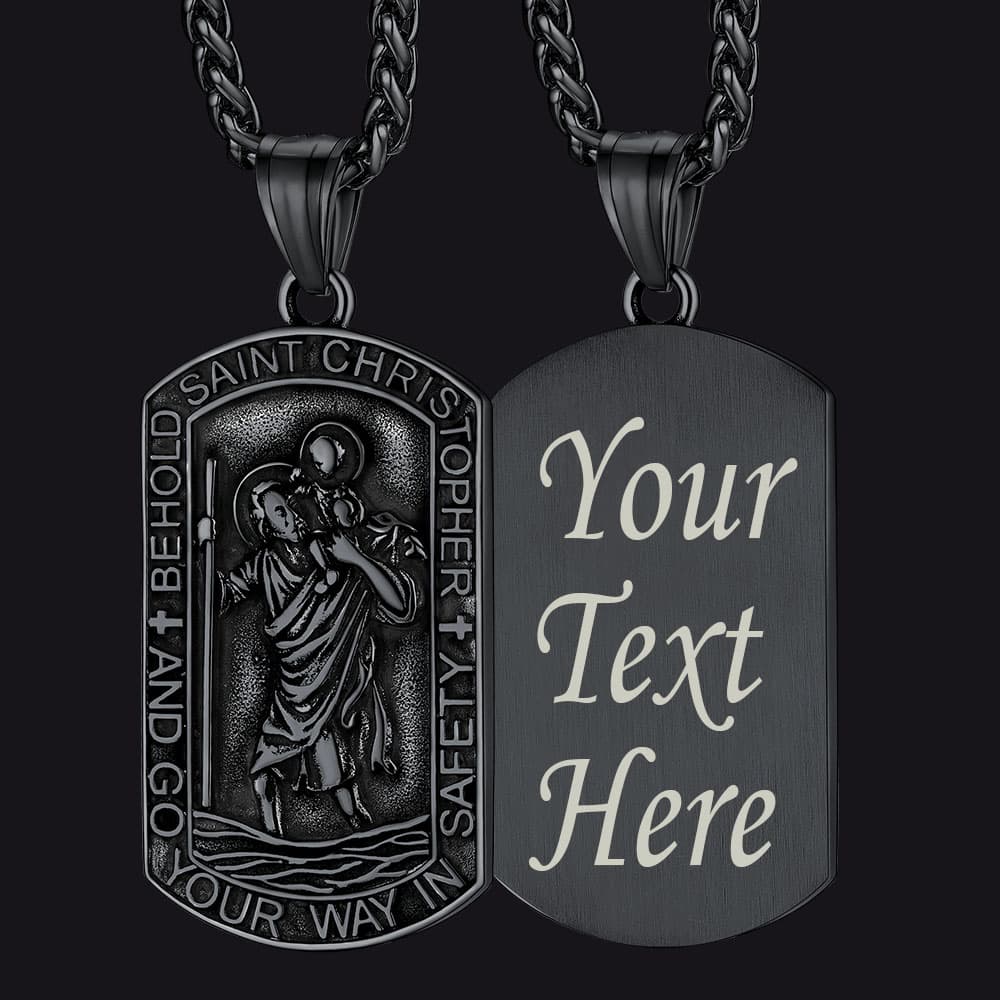 FaithHeart Saint Christopher Dog Tag Pendant Necklace Stainless Steel Catholic Jewelry FaithHeart