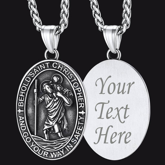 FaithHeart Saint Christopher Oval Pendant Necklace Stainless Steel Catholic Jewelry FaithHeartimg