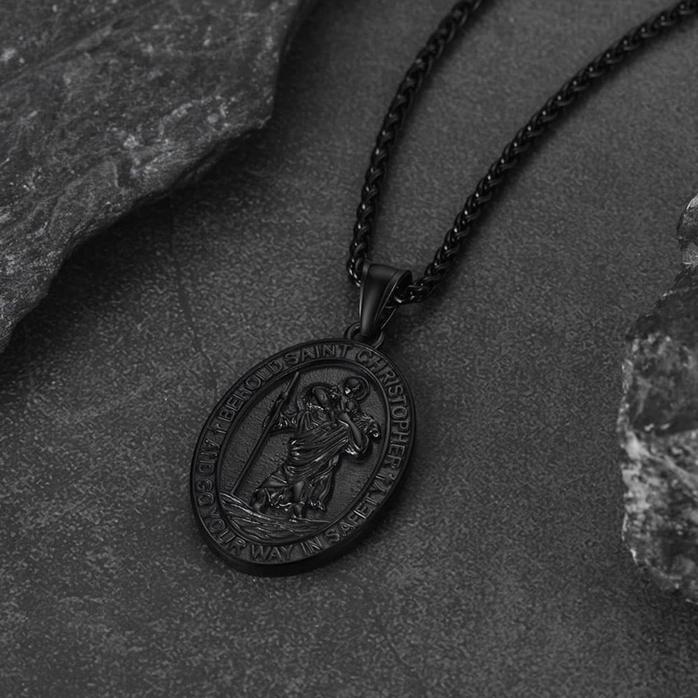 FaithHeart Saint Christopher Oval Pendant Necklace Stainless Steel Catholic Jewelry FaithHeart