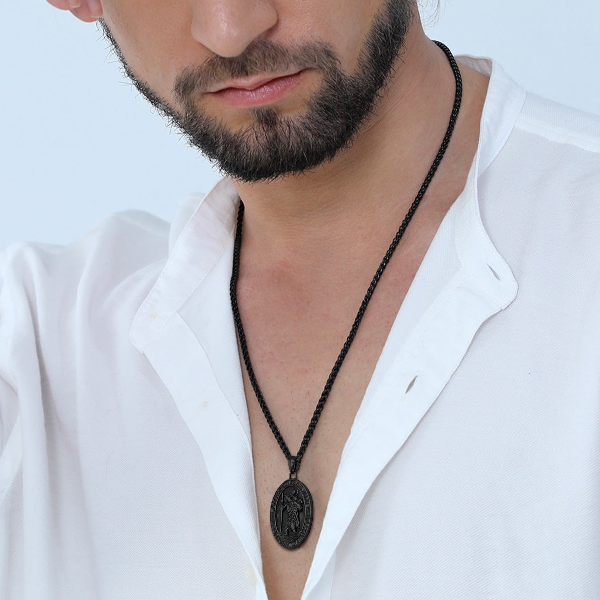 St. Christopher Medal for Men, Stainless Steel Pendant Necklace