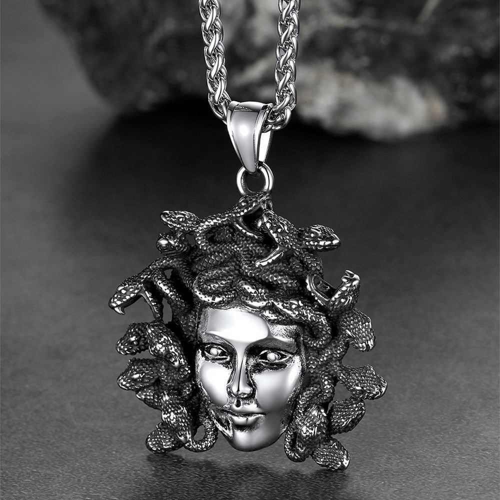FaithHeart Medusa Necklace Stainless Steel Vintage Gothic Necklace Medusa Athena Jewelry FaithHeart