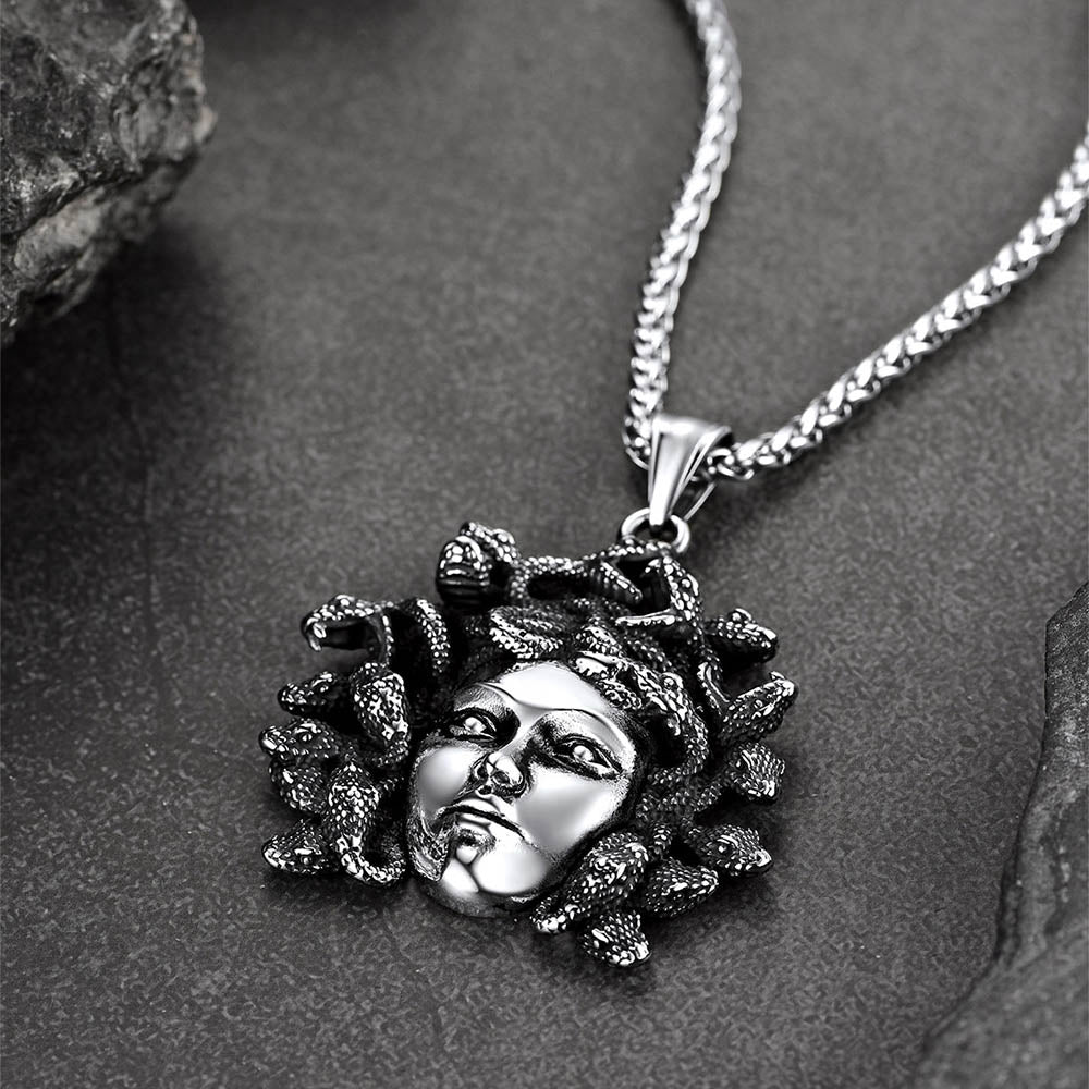 FaithHeart Medusa Necklace Stainless Steel Vintage Gothic Necklace Medusa Athena Jewelry FaithHeart