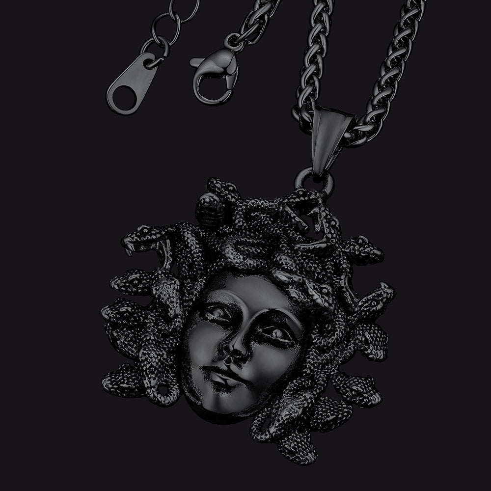 FaithHeart Medusa Necklace Stainless Steel Vintage Gothic Necklace Medusa Athena Jewelry FaithHeart