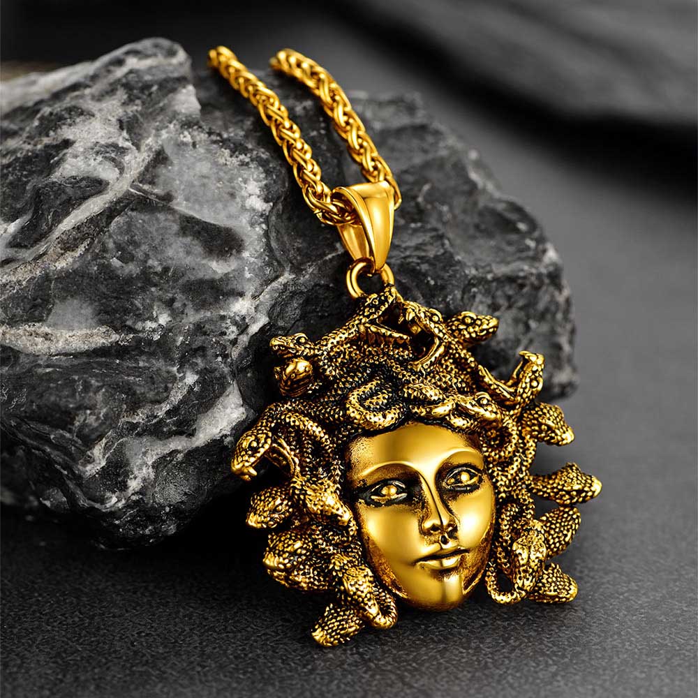 FaithHeart Medusa Necklace Stainless Steel Vintage Gothic Necklace Medusa Athena Jewelry FaithHeart